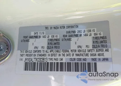 2019 Mazda Mx-5 Miata Rf Club z USA, uszkodzony, nr VIN JM1NDAL77K0303613